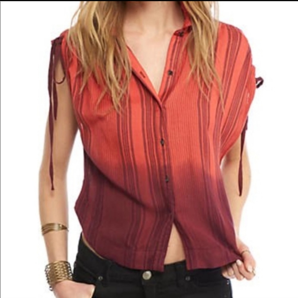 Free People Orange/Plum Ombre Sleeveless Blouse